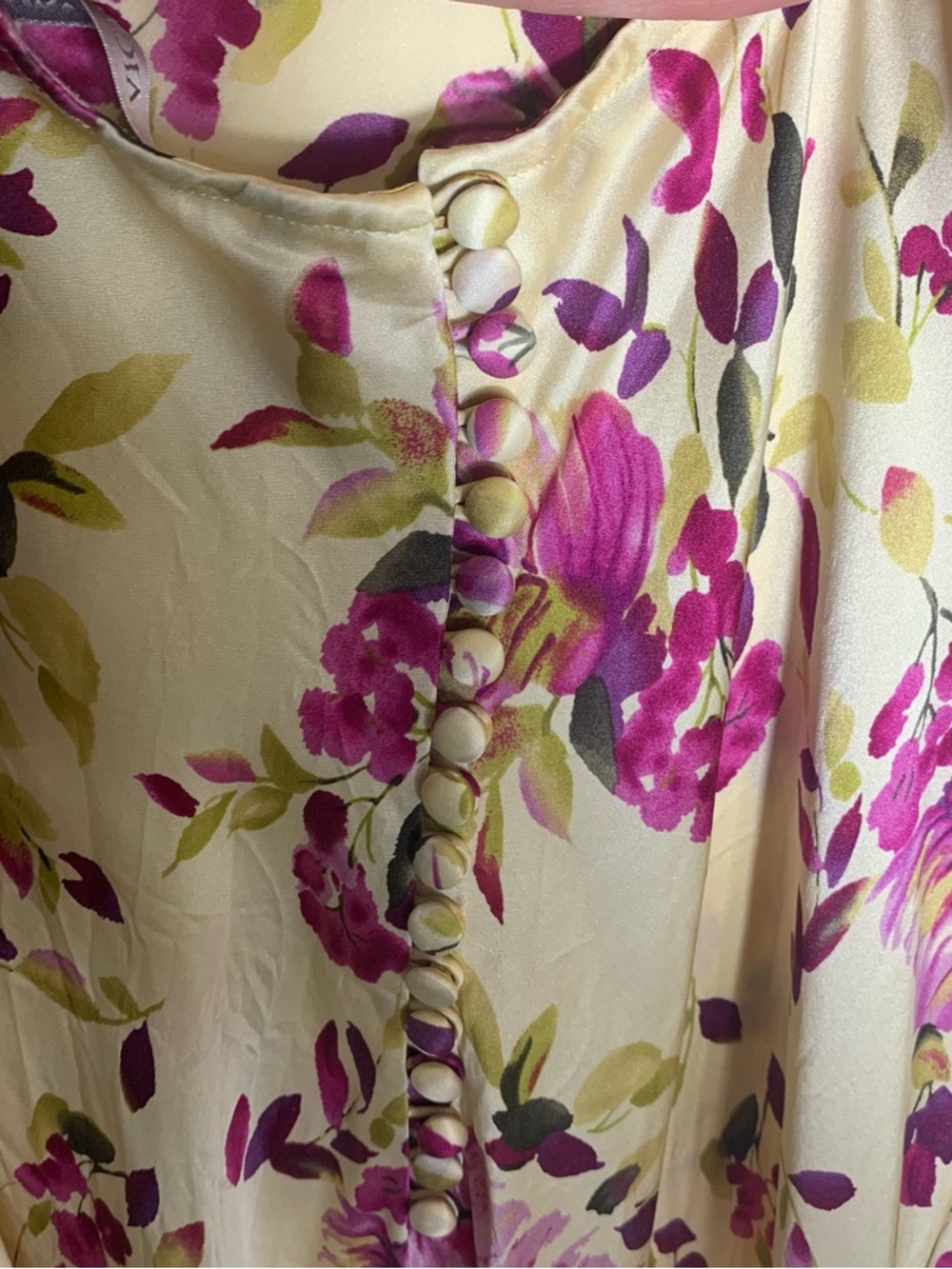Victoria's Secret Yellow 100% Silk Chemise with Purple Floral Print - Picture 2 of 7